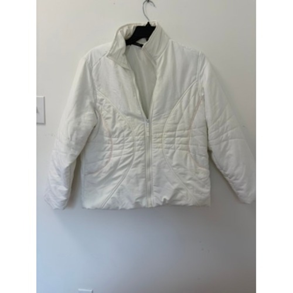 Dunnes Stores St Bernard White Quilted Zip Up Jacket Mock Neck Pink Trim Size 18